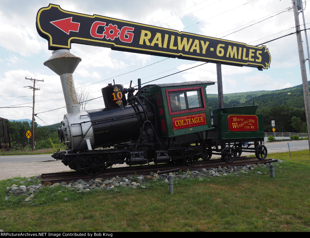 Mount Washington Cog Railway Steam Locomotive #10 - Colonel Teague - on static display at the turn-off to Marshfield Station